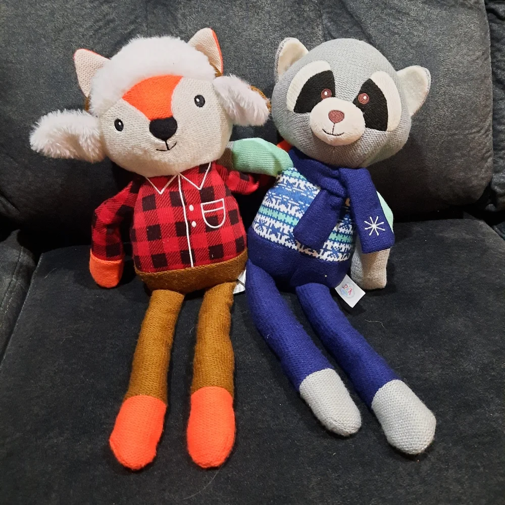 Lot 2 Spark stuffed animals Fox & Racoon rattles Long Legs